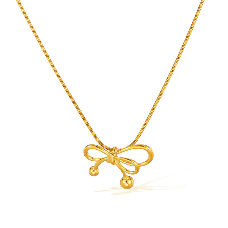 French Ins Style Bow Titanium Steel Necklace Women's Jewelry Wholesale Light Luxury Collarbone Chain Design