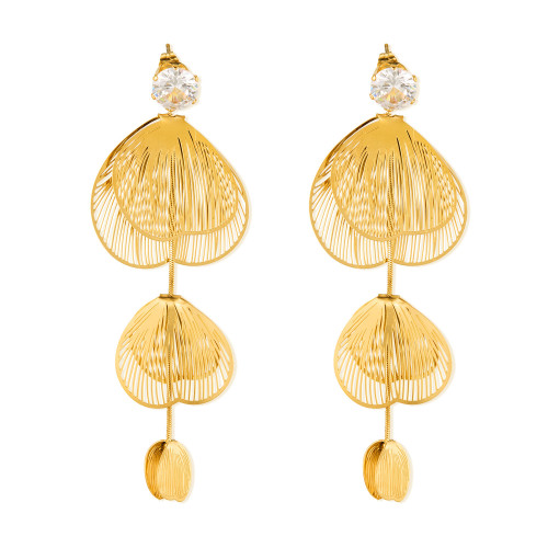 Metal Ginkgo Leaf Tassel Earrings for Women European and American Exaggerated Dangle Earrings Premium Wedding Jewelry Gift