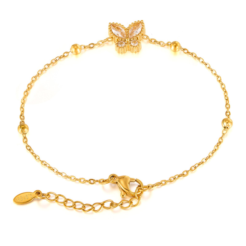 Fashion Commuter Titanium Steel Bracelet Women's Wholesale Light Luxury Niche Zircon Butterfly Stainless Steel Hand Jewelry