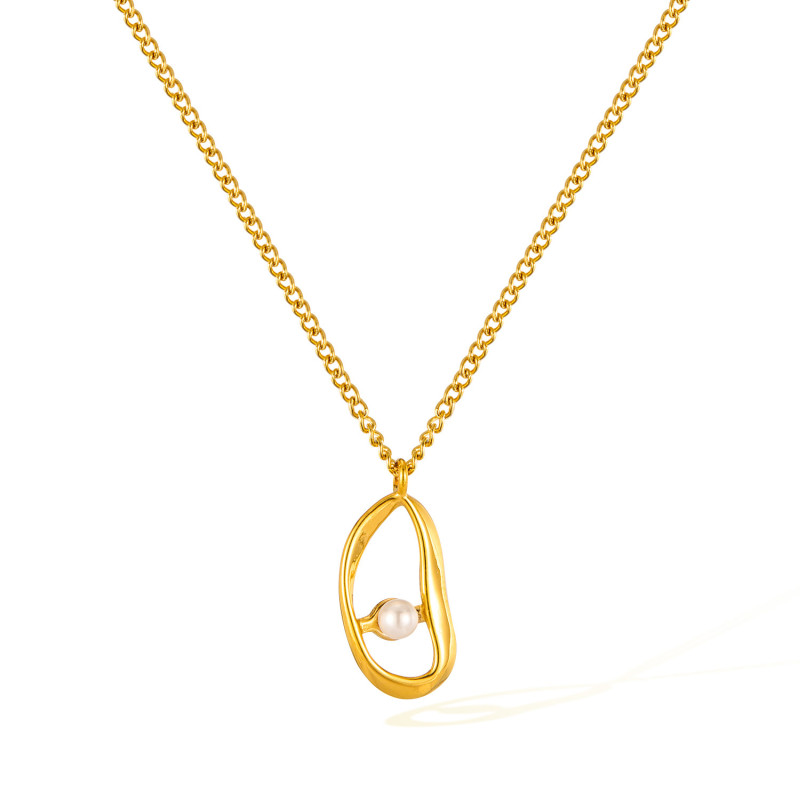 European and American Fashion Pearl Necklace for Women with Niche Design Sense Stainless Steel Clavicle Chain Jewelry