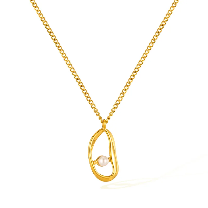 European and American Fashion Pearl Necklace for Women with Niche Design Sense Stainless Steel Clavicle Chain Jewelry