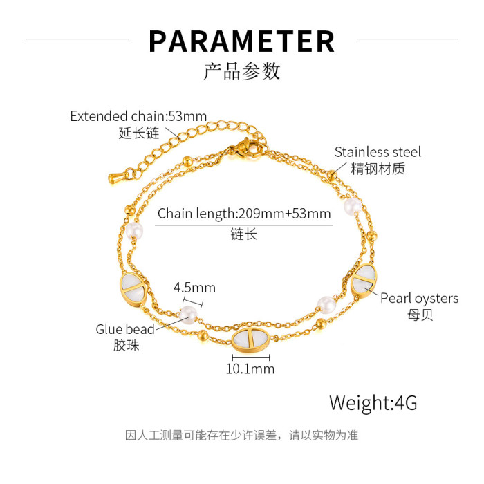 Korean New Pig Nose Titanium Steel Anklet Womenjewelry Niche High-end Sense Double Layered Pearl Stainless Steel Foot...