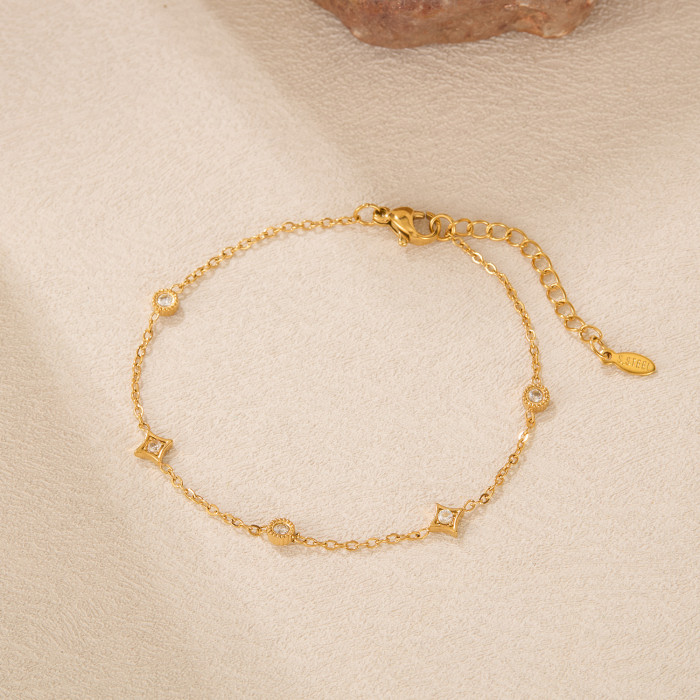 Classic Small Dainty Cubic Zirconia Chain Bracelets for Women 18K Gold Plated Stainless Steel Wedding Jewelry, Necklaces