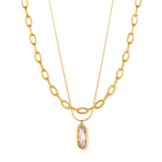 Chic Crystal Drop Pendant Necklace 18k Gold Plated Elegant Fashion Chain Delicate Collar Jewelry Women