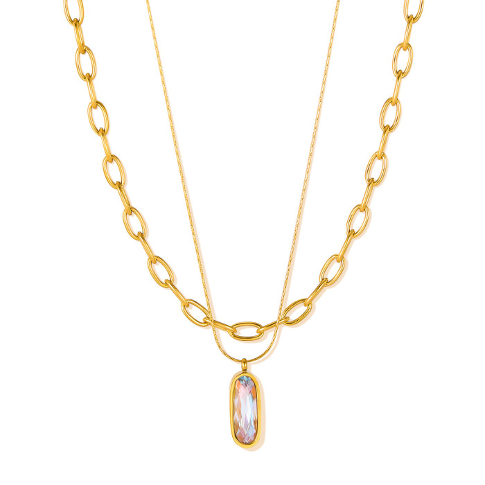 Chic Crystal Drop Pendant Necklace 18k Gold Plated Elegant Fashion Chain Delicate Collar Jewelry Women