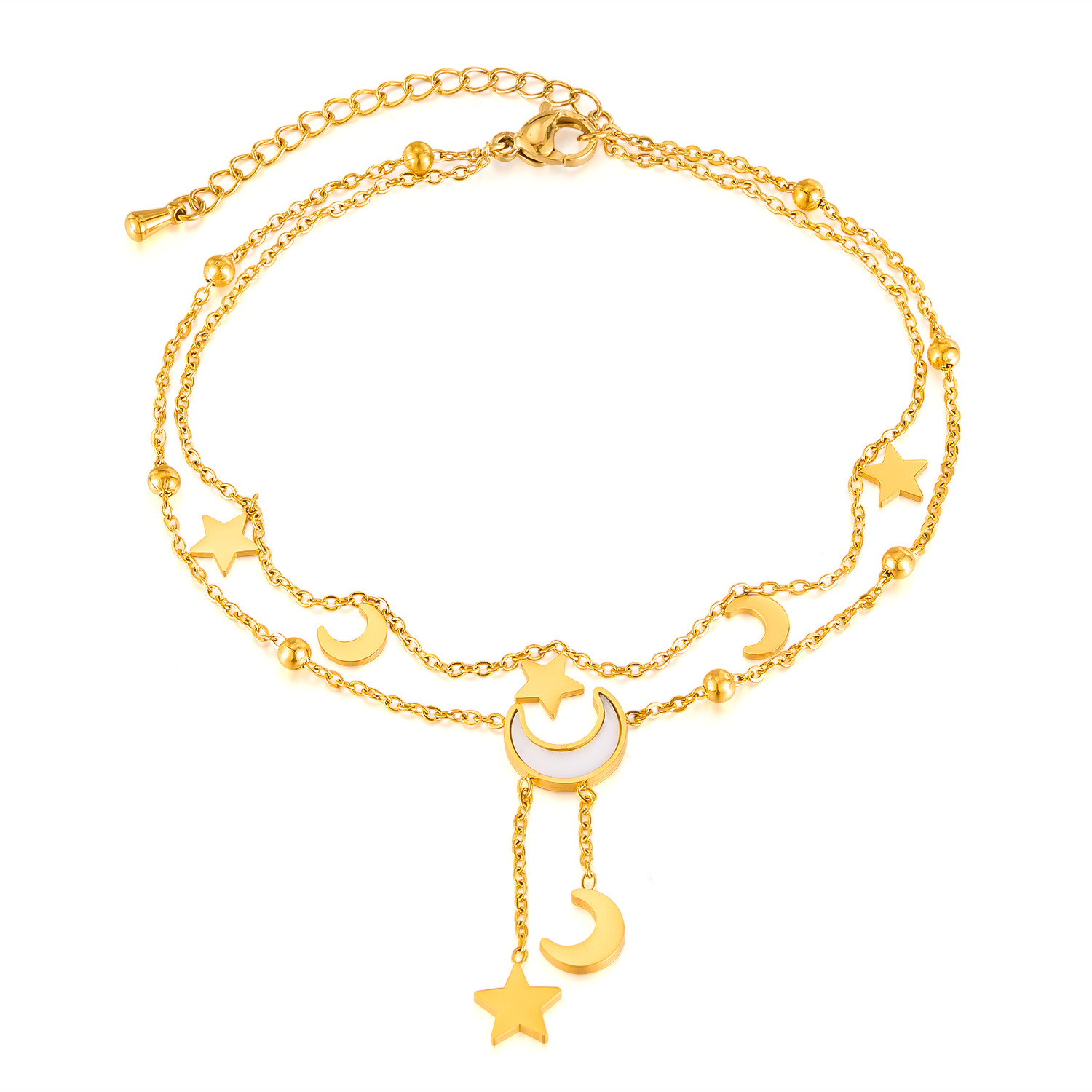 316L Stainless Steel Double Layer Heart Tassel Ankle Bracelet for Women Fashion Simple Beach Anklet Jewelry Accessory