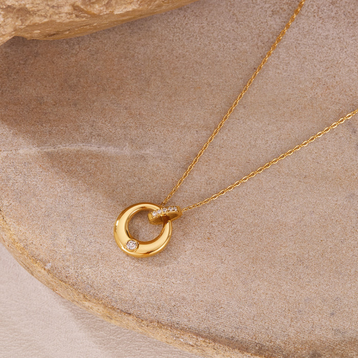 Simple Double Round Pendant Necklace for Women Couple Stainless Steel Choker Gold Color Chain Wedding Party Friends J...