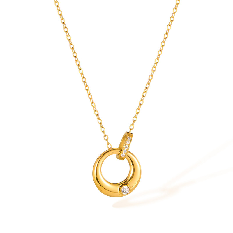 Simple Double Round Pendant Necklace for Women Couple Stainless Steel Choker Gold Color Chain Wedding Party Friends Jewelry Gift