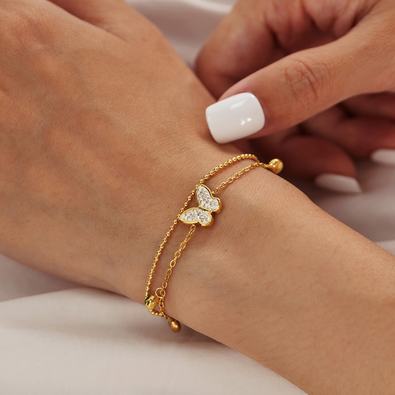 Stainless Steel Colored Zircon Versatile and High-end Butterfly Double-layered Titanium Steel Bracelet