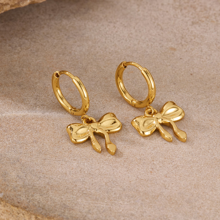 Tiny Bowknot Dangle Earring Ribbon Knot Earrings Waterproof Aesthetics Hoop Earrings Jewelry Piercing Ear Accessories