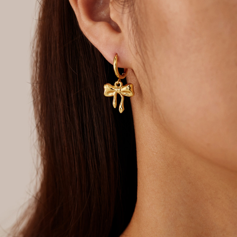 Tiny Bowknot Dangle Earring Ribbon Knot Earrings Waterproof Aesthetics Hoop Earrings Jewelry Piercing Ear Accessories