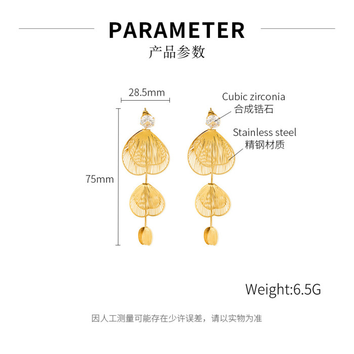 Metal Ginkgo Leaf Tassel Earrings for Women Exaggerated Dangle Earrings Premium Wedding Jewelry Gift