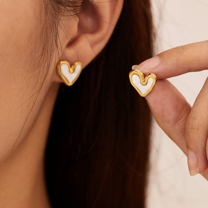 Heart Stud Earrings for Women Gold Color Stainless Steel Earrings 2025 Trend Aesthetic Piercing Ear Jewelry