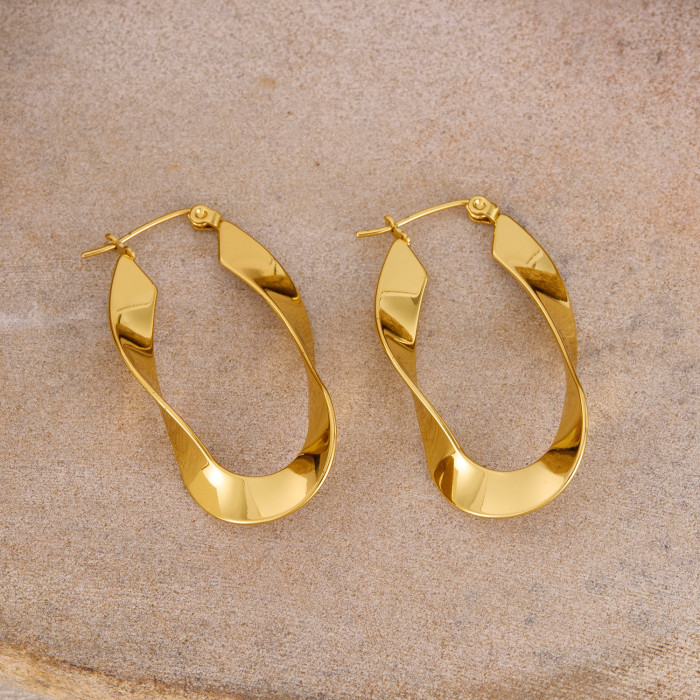 316L Stainless Steel Twist Geometric Pleats Square Big Women's Earrings Vintage Wholesale Gifts