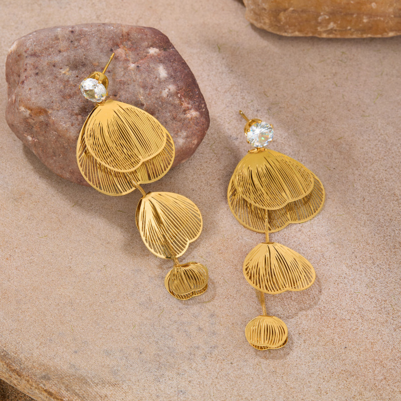 Metal Ginkgo Leaf Tassel Earrings for Women European and American Exaggerated Dangle Earrings Premium Wedding Jewelry Gift