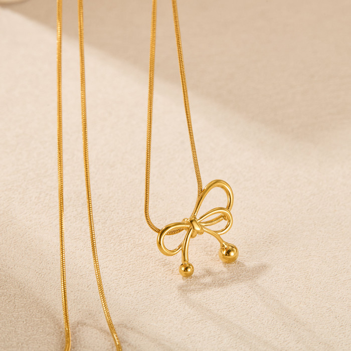 French Ins Style Bow Titanium Steel Necklace Women's Jewelry Wholesale Light Luxury Collarbone Chain Design