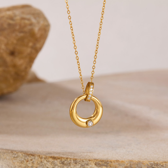 Simple Double Round Pendant Necklace for Women Couple Stainless Steel Choker Gold Color Chain Wedding Party Friends J...