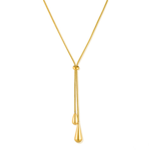 Fashionable Simple Retro High-Grade Metal Stainless Steel Teardrop-Shaped Removable Chain Earrings Necklace Jewelry