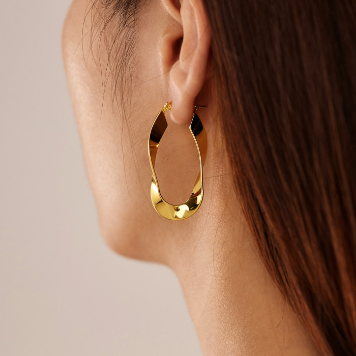 316L Stainless Steel Twist Geometric Pleats Square Big Women's Earrings Vintage Wholesale Gifts