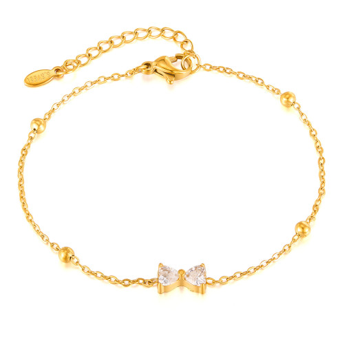 Japanese and Korean Ins Niche Cold Style Inlaid Zircon Bow Titanium Steel Bracelet for Women Fashion Light High-end Versatile