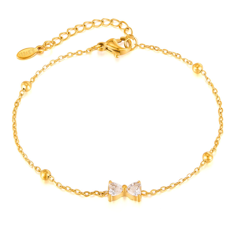 Japanese and Korean Ins Niche Cold Style Inlaid Zircon Bow Titanium Steel Bracelet for Women Fashion Light High-end Versatile