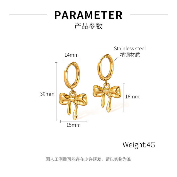 Tiny Bowknot Dangle Earring Ribbon Knot Earrings Waterproof Aesthetics Hoop Earrings Jewelry Piercing Ear Accessories