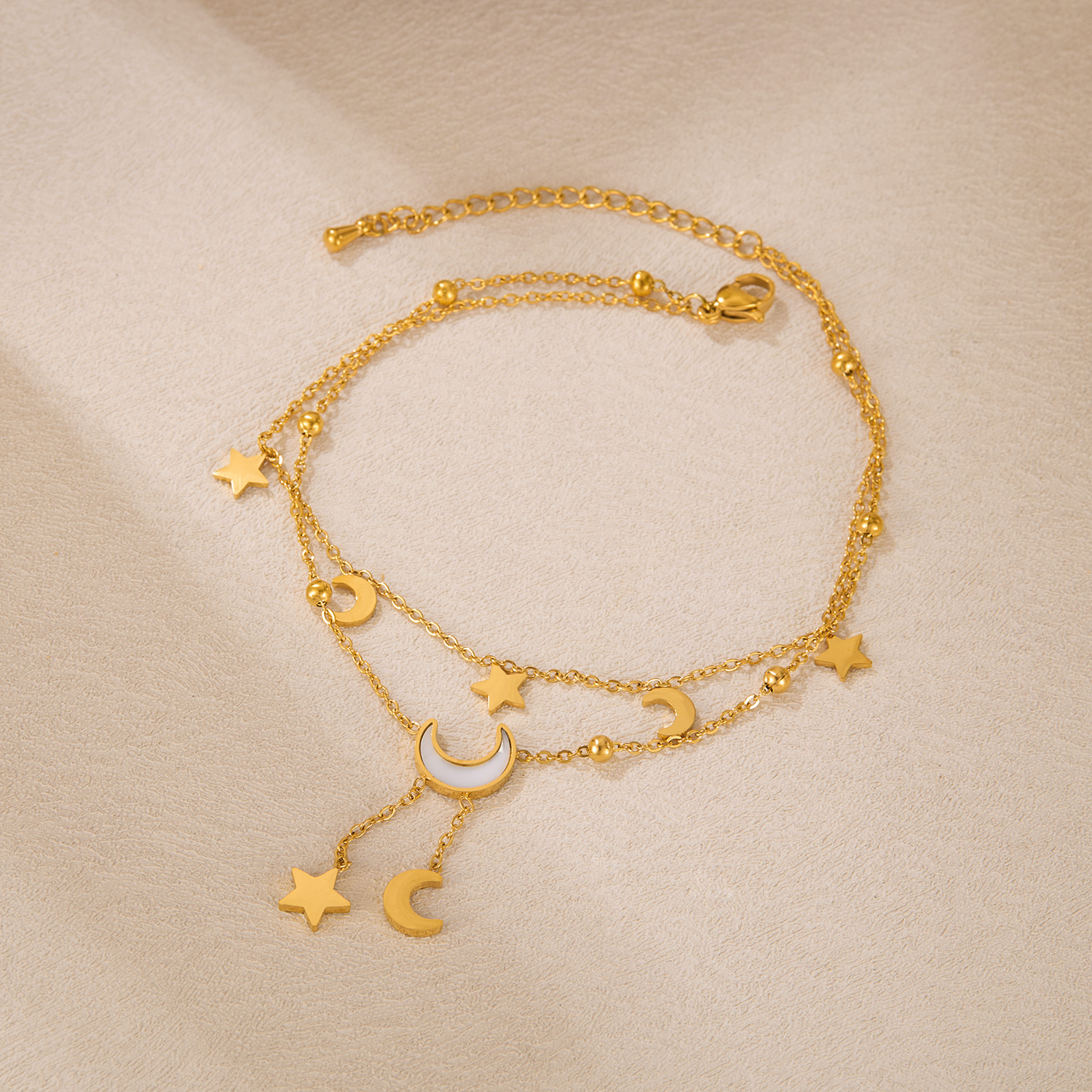 316L Stainless Steel Double Layer Heart Tassel Ankle Bracelet for Women Fashion Simple Beach Anklet Jewelry Accessory