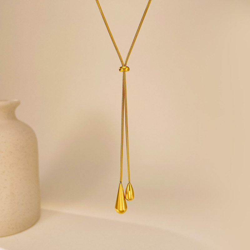 Fashionable Simple Retro High-Grade Metal Stainless Steel Teardrop-Shaped Removable Chain Earrings Necklace Jewelry