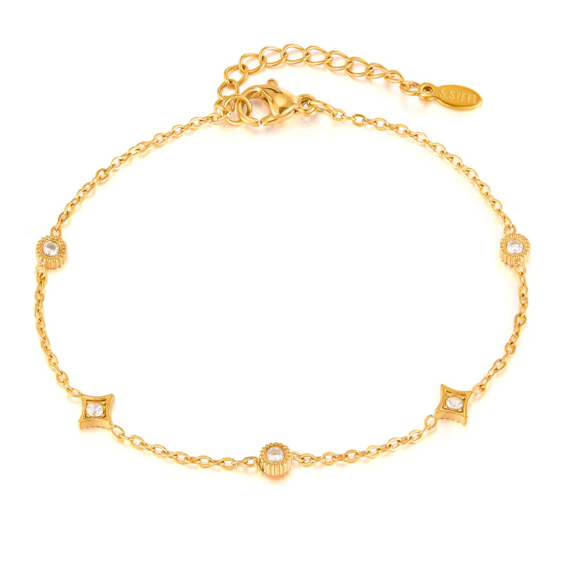 Classic Small Dainty Cubic Zirconia Chain Bracelets for Women 18K Gold Plated Stainless Steel Wedding Jewelry