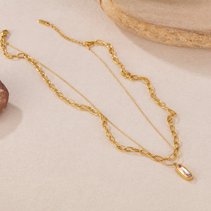 Chic Crystal Drop Pendant Necklace 18k Gold Plated Elegant Fashion Chain Delicate Collar Jewelry Women