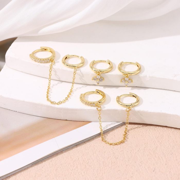 Fashion Romantic Exquisite Copper Flower Small Hoop Earrings Set for Women Cartilage Piercing Daily Wear Earrings