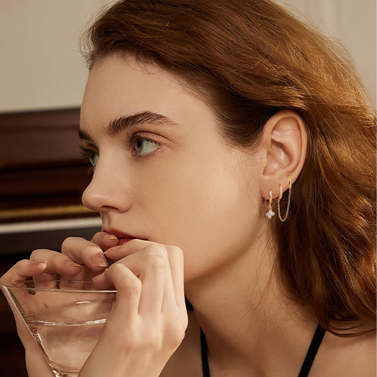 Fashion Romantic Exquisite Copper Flower Small Hoop Earrings Set for Women Cartilage Piercing Daily Wear Earrings