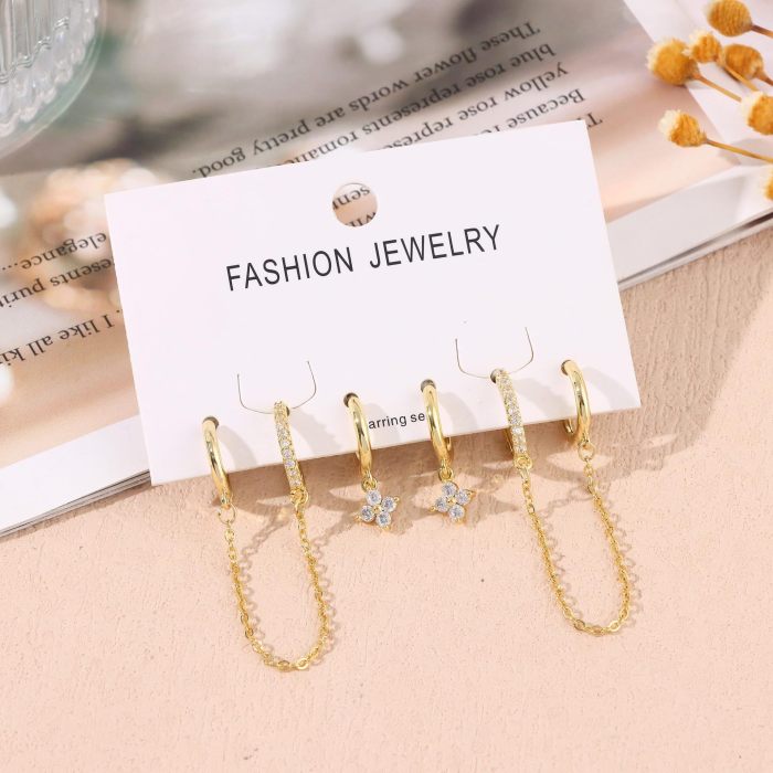 Fashion Romantic Exquisite Copper Flower Small Hoop Earrings Set for Women Cartilage Piercing Daily Wear Earrings