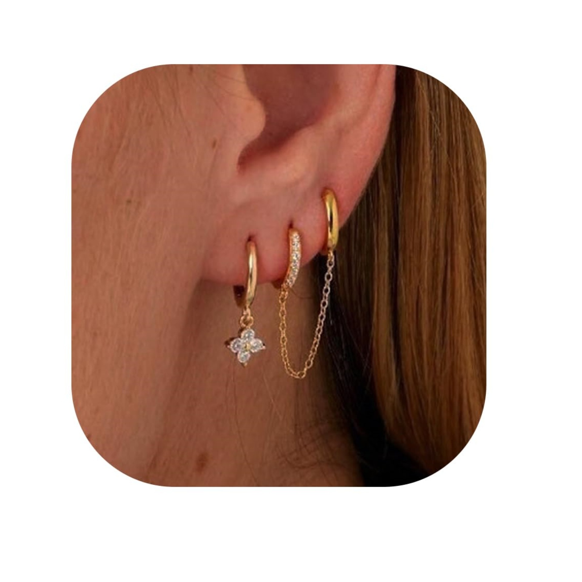 Fashion Romantic Exquisite Copper Flower Small Hoop Earrings Set for Women Cartilage Piercing Daily Wear Earrings