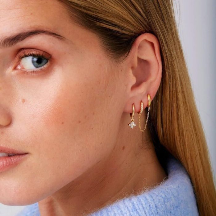 Fashion Romantic Exquisite Copper Flower Small Hoop Earrings Set for Women Cartilage Piercing Daily Wear Earrings