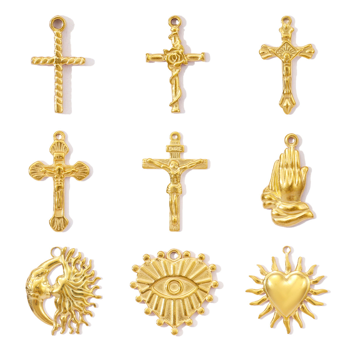 Religious Cross Stainless Steel DIY Earrings Charms Hands Heart Necklace Pendants Women's Sun Moon Jewelry Wholesale
