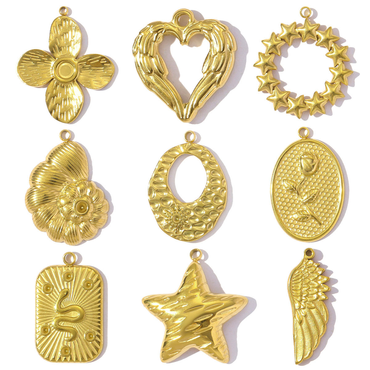 Stainless Steel 18K Real Gold Flower Stars Diy Charms Women Angel Wings Snake Necklace Pendants Rose Jewelry Wholesale