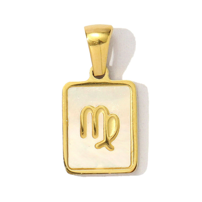 French Retro Stainless Steel Square Zodiac Diy Charm Women 12 Star Signs Necklace Pendant Aries Shell Jewelry Wholesale