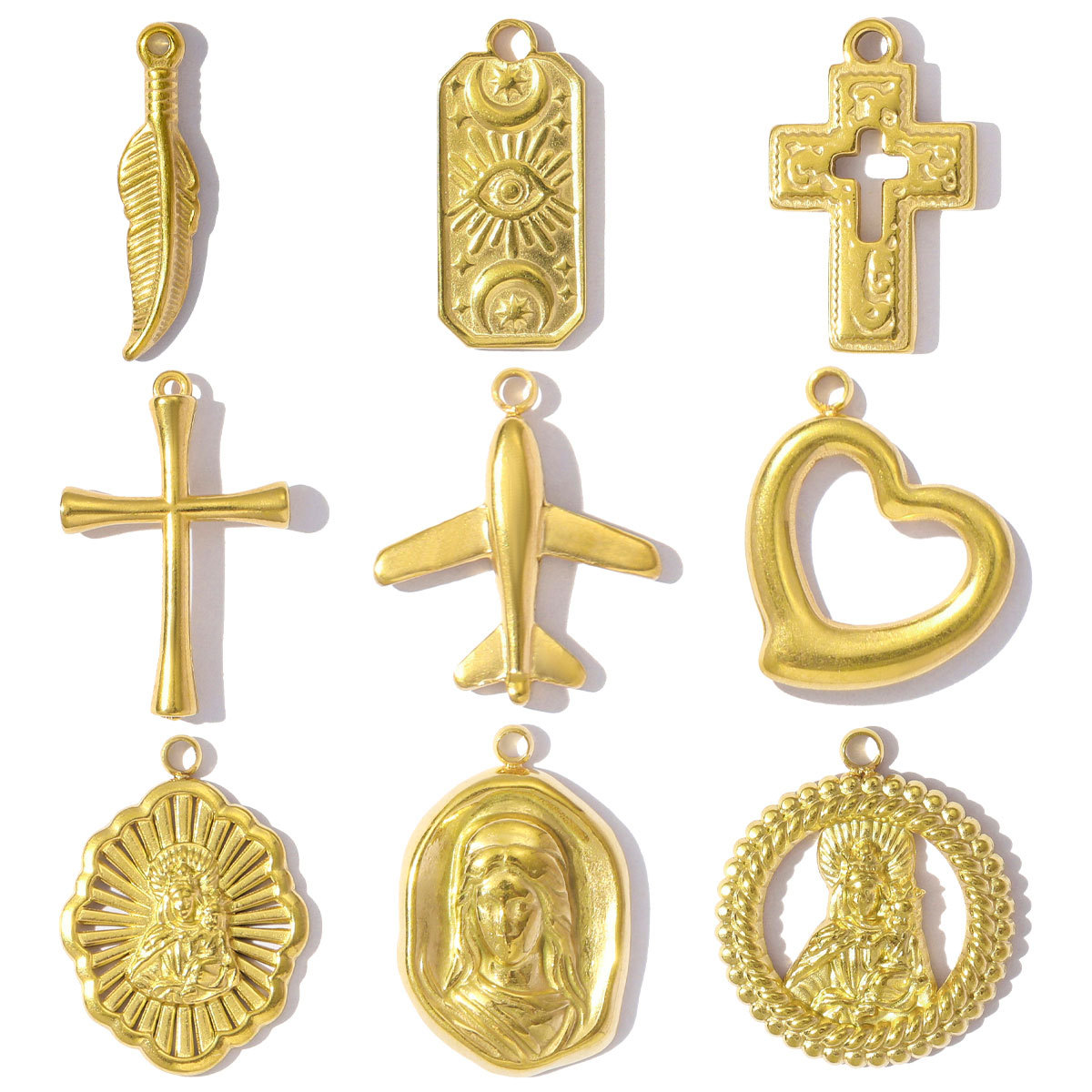 Stainless Steel The Virgin Mary Holy Mother Bracelet Charms Women Aircraft Cross Eye DIY Pendants Heart Jewelry