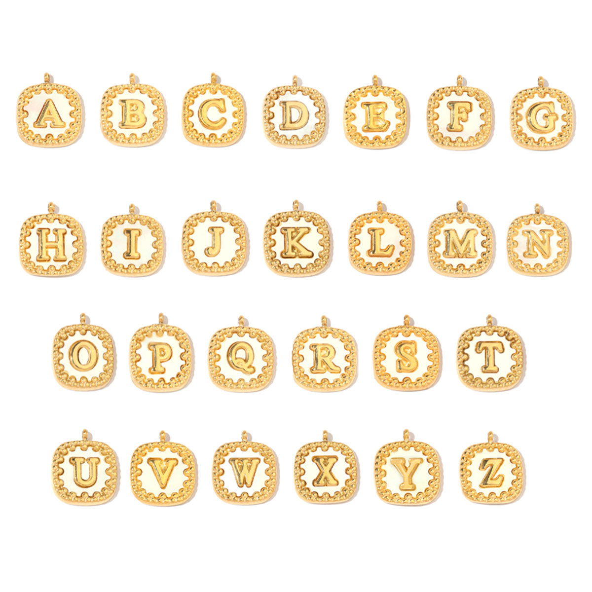 Stainless Steel Square Alphabet Charm A-Z Letter Shell Pendant for DIY Jewelry Making Name Necklace Wholesale