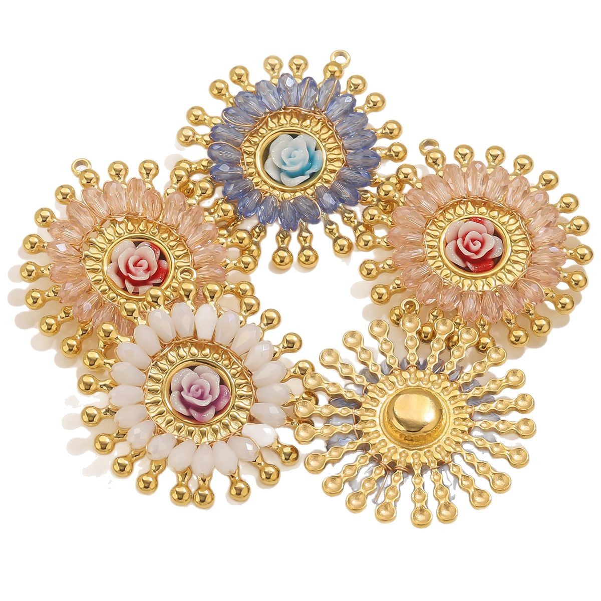 Stainless Steel Flower Charms Fashion Retro Waterproof DIY Necklaces Bracelet Earrings Jewelry Making Accessories Wholesale