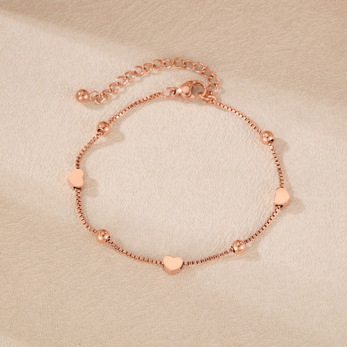Titanium Stainless Steel Heart Charm Bracelets for Women Girls Cute Romantic Gold Plated Chain Bracelet Jewelry