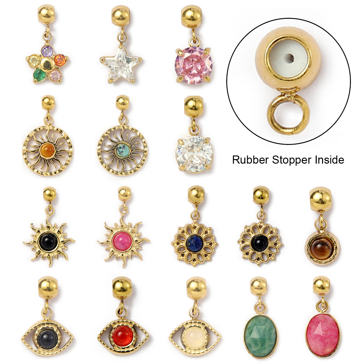 Sun Natural Stone Stainless Steel Diy Clip on Charms Star Flower Women Bracelet Necklace Pendant