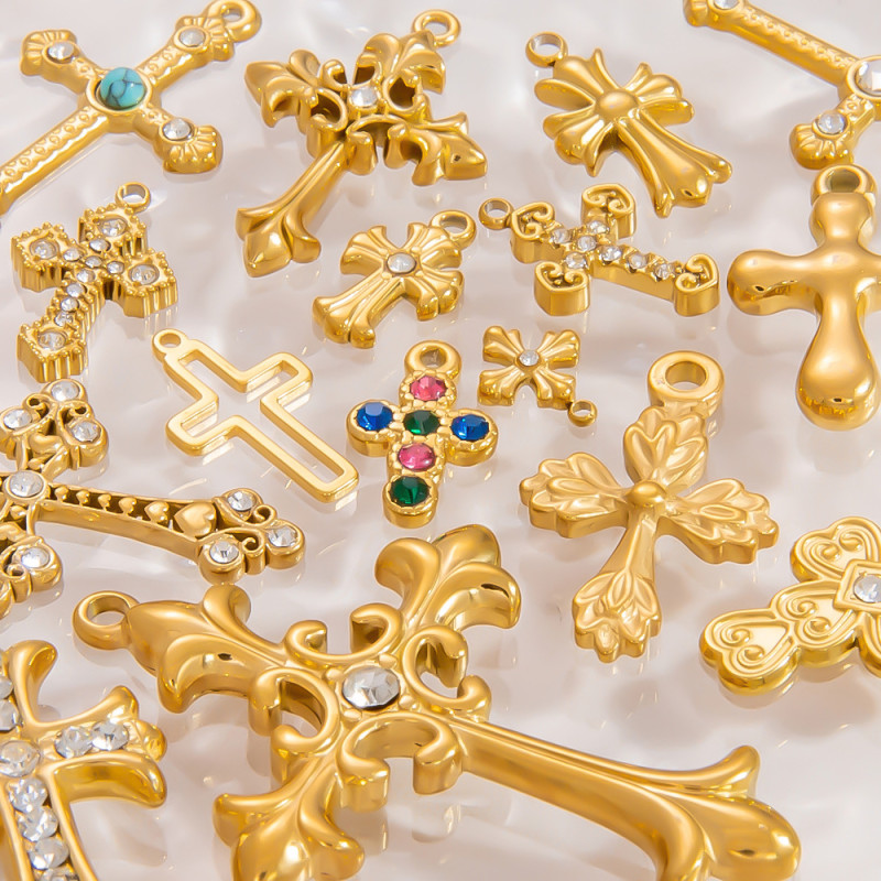 Jewelry Wholesale Waterproof Fashion Geometric Vintage Ice Cream Airplane Cross Coin Stainless Steel Pendant for Women