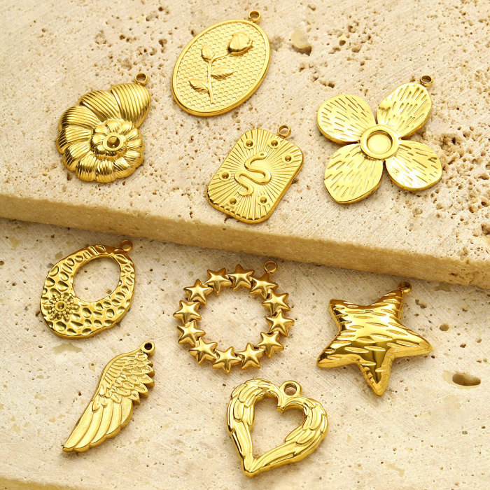 Stainless Steel 18K Real Gold Flower Stars Diy Charms Women Angel Wings Snake Necklace Pendants Rose Jewelry Wholesale
