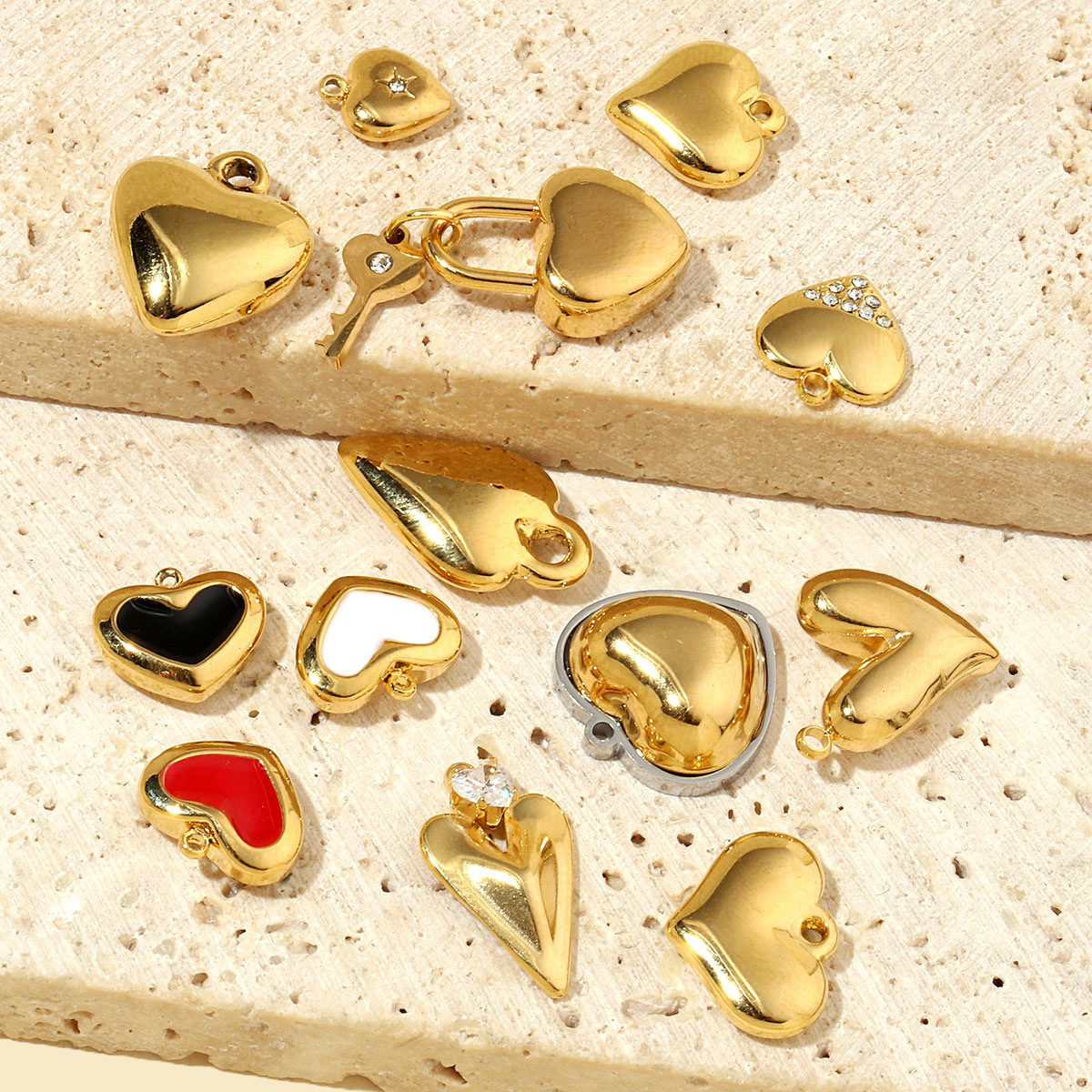 French Antique Blank Heart Stainless Steel Diy Bracelet Charms Women Lock Key Necklace Pendant Enamel Love Jewelry