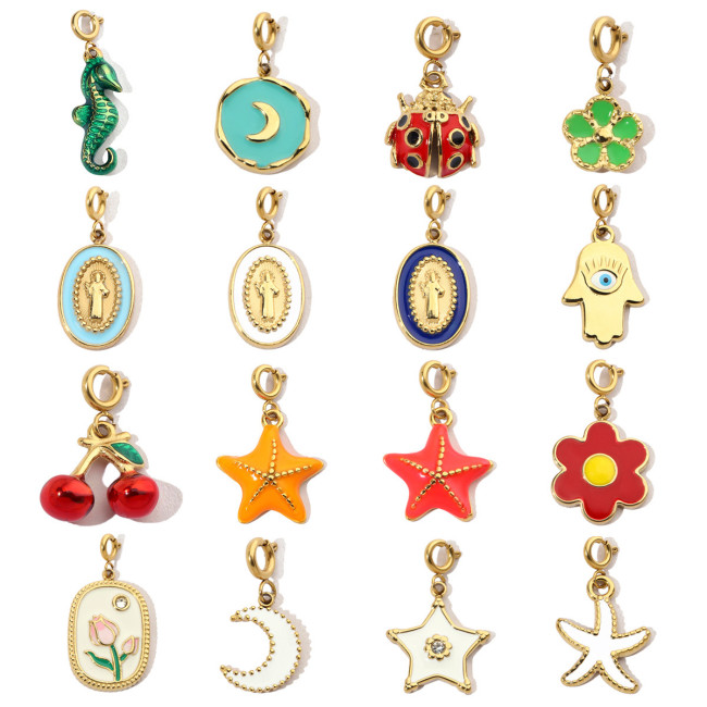 Stainless Steel Star Flower Moon with Snap Hook Charms Natural Ston Pendants for DIY Making Jewelry Accessory Wholesa...