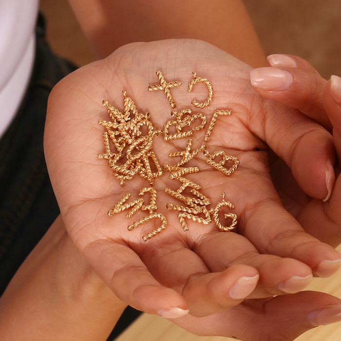DIY Classic Mini Twist Initial Letters Stainless Steel Charms for Jewelry Gold Plated Waterproof Decoden Charms
