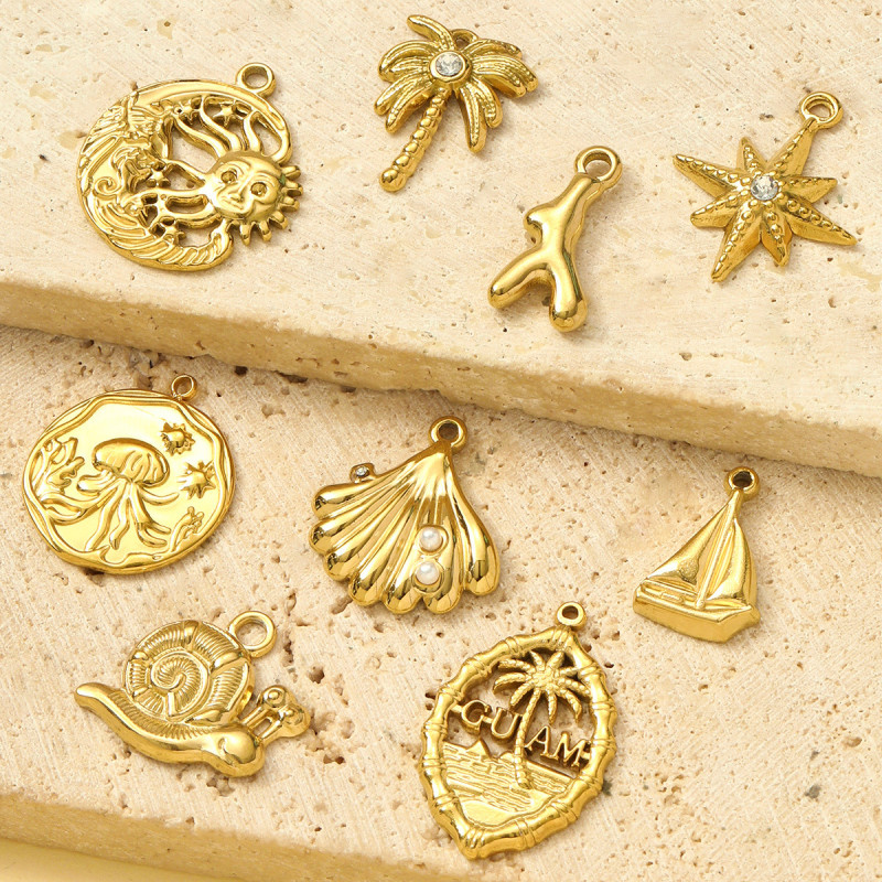 Stainless Steel Coconut Palm Pendants Shell Conch Charms for DIY Fashion Jewelry Making Necklace Earring Wholesale