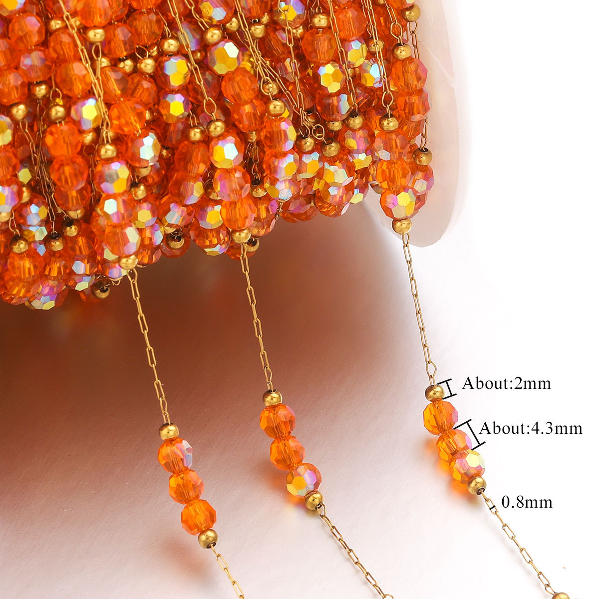 1 Meter Stainless Steel Gold-plated Glass Bead Chain DIY Necklace Bracelet Anklet Jewelry Making Materials Accessories Wholesale